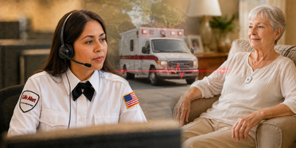 A Life Alert dispatcher stays connected with a senior while emergency help is sent.